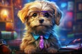 Adorable puppy at work, AI generated