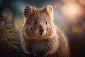 Adorable Quokka portrait. Cute Australian wildlife rodent mammal. Fluffy furry chipmunk.