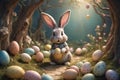 Adorable rabbit and eggs at Easter