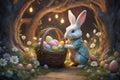 Adorable rabbit and eggs at Easter