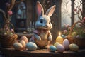 Adorable rabbit and eggs at Easter