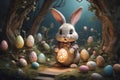 Adorable rabbit and eggs at Easter