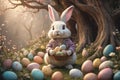 Adorable rabbit and eggs at Easter