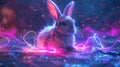 Adorable rabbit listening to music: generative AI illustration Royalty Free Stock Photo