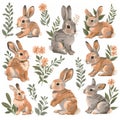 An adorable rabbit set with flowers