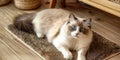 An adorable ragdoll cat on door mat Royalty Free Stock Photo