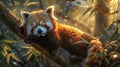 Adorable red panda in bamboo tree photorealistic masterpiece of fluffy tailed charm Royalty Free Stock Photo