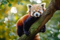 Adorable Red Panda Perched Gracefully On A Tree Branch In Nature