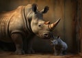 Adorable Rhino Calf: A Whimsical Zoo Portrait in Cartoon Style