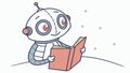 Adorable Robot Reading a Book, Symbolizing Learning and AI, vector design Generative AI Royalty Free Stock Photo