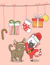 Adorable Santa cat and reindeer cat in Christmas day