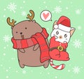 Adorable Santa cat and reindeer in Christmas day