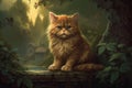 Ai Generative Cute ginger cat sitting in the garden and looking at the camera Royalty Free Stock Photo