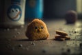 Cute little chicken with a cookie in the form of a bird Royalty Free Stock Photo