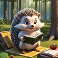 In this adorable scene, we see a cartoon hedgehog, who stands on two legs and has a cute smile on his face,