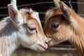 adorable scene of two tiny goats head-butting and nuzzling each other Royalty Free Stock Photo