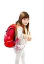 Adorable schoolgirl showing OK sign