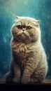 Adorable Scottish Fold Cat with Blue Eyes in Dark Beige and Sky-Blue Hurufiyya Algeapunk Style . Royalty Free Stock Photo