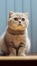Adorable Scottish Fold Cat with Blue Eyes in Dark Beige and Sky-Blue Hurufiyya Algeapunk Style . Royalty Free Stock Photo