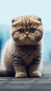 Adorable Scottish Fold Cat with Blue Eyes in Dark Beige and Sky-Blue Hurufiyya Algeapunk Style . Royalty Free Stock Photo