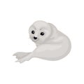 Adorable gray seal pup lying isolated on white background, back view. Marine mammal. Arctic animal. Flat vector icon Royalty Free Stock Photo