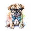 Adorable Shar Pei Puppy Wearing a Pastel Headband Bandana: A Watercolor Dream Come True AI Generated