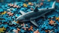 Adorable shark engrossed in a surprising jigsaw puzzle, Ai Generated