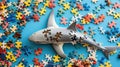 Adorable shark engrossed in a surprising jigsaw puzzle, Ai Generated