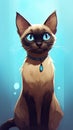 Adorable Siamese Cat with Blue Eyes in Dark Beige and Sky-Blue Hurufiyya Algeapunk Exaggera Style . Royalty Free Stock Photo