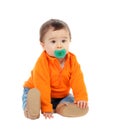 Adorable six month baby with orange jersey