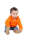 Adorable six month baby with orange jersey