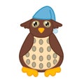 Adorable sleepy owl in sleeping cap. Vector illustration isolated on white background. Design element.