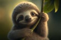 Cute sloth on a vine in the forest