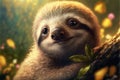 Cute sloth on a vine in the forest