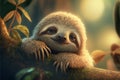 Cute sloth on a vine in the forest