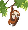 Adorable sloth on a tree branch with lush green leaves. vector depiction, perfect for various creative projects