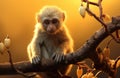 Adorable small monkey sitting comfortably on a tree branch, monkeys and primates image