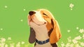 Adorable Smiling Cartoon Beagle Puppy on Vibrant Green Background