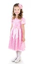 Adorable smiling little girl in pink princess dress isolated Royalty Free Stock Photo