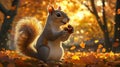 Adorable Squirrel Holding Nuts In Autumn Woods Royalty Free Stock Photo