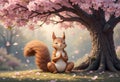 Adorable squirrel practicing yoga under blooming cherry blossoms Royalty Free Stock Photo