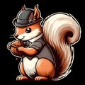 An adorable squirrel in stylish style holding a nut, cute pose, no background, animal, realistic