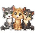 An adorable sticker of three cute kittens in cartoon vector style illustration Royalty Free Stock Photo