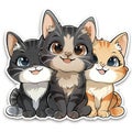 An adorable sticker of three cute kittens in cartoon vector style illustration Royalty Free Stock Photo