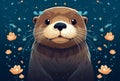 Joyful Otter Smiling. Generative AI.