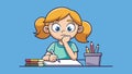 Adorable Student Contemplating Class Task: Charming Girl in Thought Vector Art