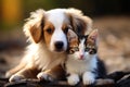 Adorable team a kitty and puppy unite in play, showcasing irresistible cuteness