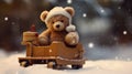 Unbearably Adorable: A Festive Teddy Bear on a Sled with a Surprise Christmas Gift!