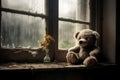 Adorable Teddy bear window. Generate Ai Royalty Free Stock Photo