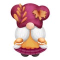 Adorable thanksgiving gnome with cookies and autumn leaves illustration